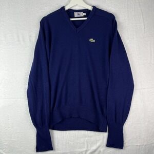 VTG Men's Lacoste Izod Blue V Neck Sweater Size Medium
